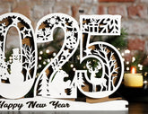 2026 Christmas Standing Display, Festive Wooden Cutout Scene with Snowman, Reindeer, and Snowflakes, Laser Cut Digital Download |#U479|