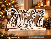 2026 Christmas Standing Display, Festive Wooden Cutout Scene with Snowman, Reindeer, and Snowflakes, Laser Cut Digital Download |#U479| VectorPort
