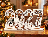 2026 Christmas Standing Display, Festive Wooden Cutout Scene with Snowman, Reindeer, and Snowflakes, Laser Cut Digital Download |#U479| VectorPort