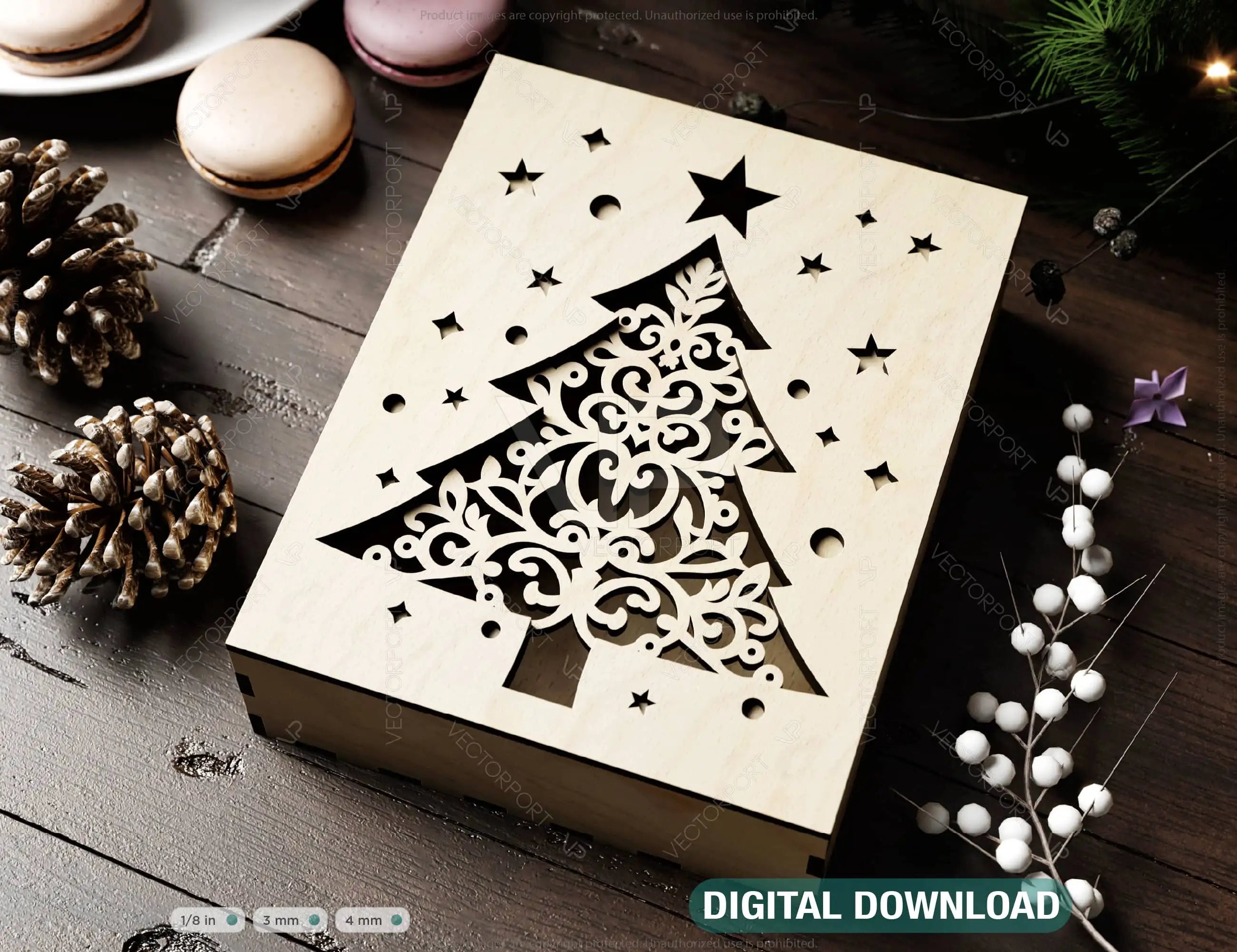Festive Ornament Storage Box | Christmas Wooden Keepsake Case | Laser Cut Gift Box | New Year Jewelry Holder | Digital Download |#U487| VectorPort