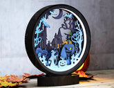 Halloween Lantern Tealight Holder Haunted House Ghosts Bats Spooky Scene Night Light | 3D Layered Holiday Table Lamp Digital Download |#U489| VectorPort