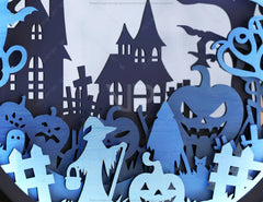Halloween Lantern Tealight Holder Haunted House Ghosts Bats Spooky Scene Night Light | 3D Layered Holiday Table Lamp Digital Download |#U489| VectorPort