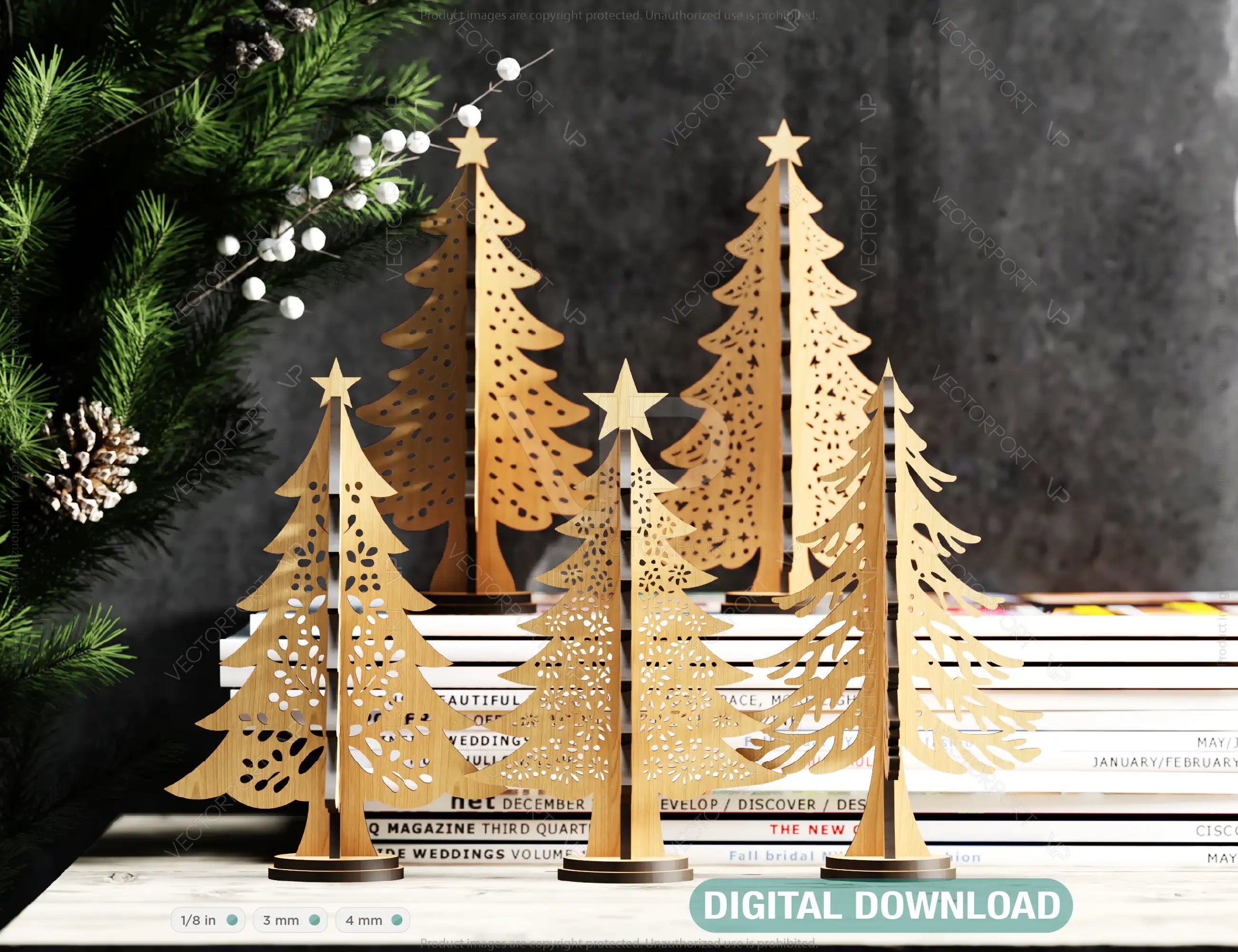 3D Standing Christmas Tree – Laser Cut Holiday Ornament, New Year Tree Decoration Digital Download |#U490| VectorPort
