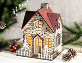 Christmas Village with Tree and Snowman: Winter Wonderland Miniature House - Snowy Scene Laser Cutting Digital Download |#U496| VectorPort