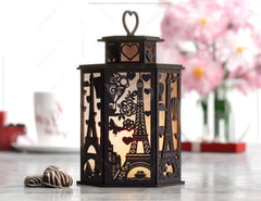 Parisian Romance: Eiffel Tower & Hot Air Balloon Lantern Laser Cut Tealight Candle Holder Night Light Digital Download |#U497| VectorPort