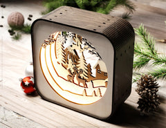 Christmas Village Lantern | Laser Cut Snowman, Reindeer & House | 3D Layered Holiday Table Lamp Digital Download |#U499| VectorPort