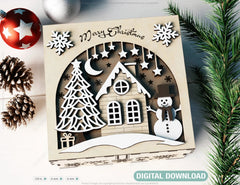 Holiday Ornament Keepsake Box | Village Scene Christmas Laser Cut Box | Wooden Gift Box | New Year Favor Gift Box | Digital Download |#U503| VectorPort