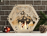 Winter Wonderland Hexagon Laser Cut Lamp Snowy Scene Christmas Lantern Candle Holder, Decoration Night Light, Digital Download |#U506| VectorPort