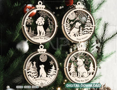Dog Theme New Year Theme 3D Christmas Ornament Set Tree Decorations Craft Hanging Bauble Snowy Scene Pup Laser Cut Digital Download |#U507| VectorPort