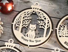 Cat Theme New Year Theme 3D Christmas Ornament Set Tree Decorations Craft Hanging Bauble Snowy Scene Pup Laser Cut Digital Download |#U508| VectorPort