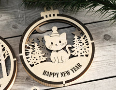 Cat Theme New Year Theme 3D Christmas Ornament Set Tree Decorations Craft Hanging Bauble Snowy Scene Pup Laser Cut Digital Download |#U508| VectorPort
