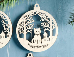 Pet Lovers New Year 3D Ornament Set - Christmas Tree Decorations with Snowy Scene - Kitty & Pup Theme – Cat, Dog Laser Cut Digital Download |#U509| VectorPort