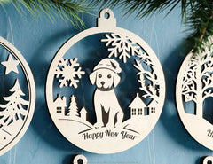 Pet Lovers New Year 3D Ornament Set - Christmas Tree Decorations with Snowy Scene - Kitty & Pup Theme – Cat, Dog Laser Cut Digital Download |#U509| VectorPort