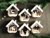 House Shape New Year Theme 3D Christmas Ornament Set Tree Decorations Craft Hanging Bauble Snowy Scene Laser Cut Digital Download |#U516|