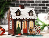 Christmas Village Miniature Snowy House Winter Wonderland with Santa's sleigh Reindeers New Year Scene Laser Cutting Digital Download |#U518|
