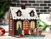 Christmas Village Miniature Snowy House Winter Wonderland with Santa's sleigh Reindeers New Year Scene Laser Cutting Digital Download |#U518| VectorPort
