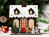 Christmas Village Miniature Snowy House Winter Wonderland with Santa's sleigh Reindeers New Year Scene Laser Cutting Digital Download |#U518|