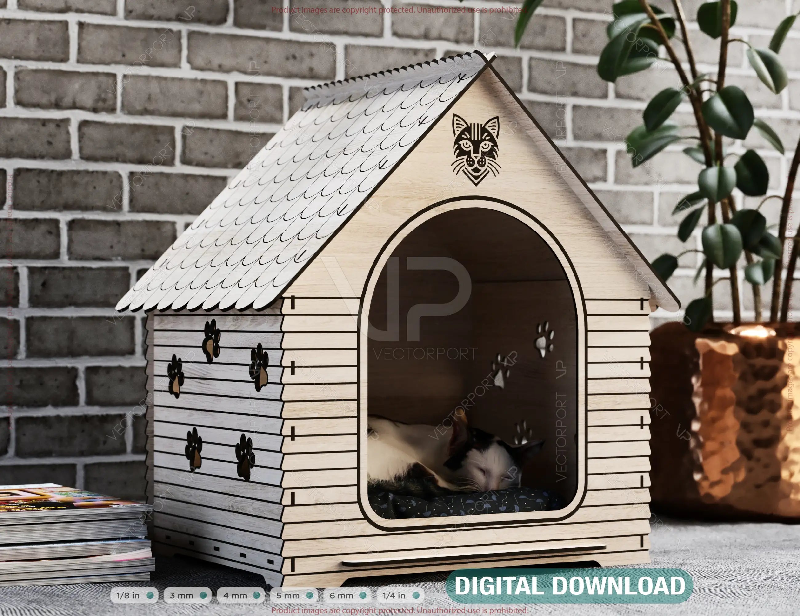 Charming Cat House Laser Cut Design - Intricate DIY File for Unique Home Decor Compatible 400x400mm Bed Size Pet House Digital Download |#U524| VectorPort