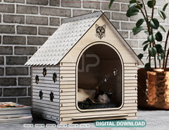 Charming Cat House Laser Cut Design - Intricate DIY File for Unique Home Decor Compatible 400x400mm Bed Size Pet House Digital Download |#U524| VectorPort