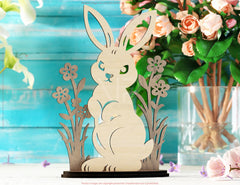 Floral Bunny Delight: Easter Laser-Cut Standing Rabbit with Flowers - SVG Digital Download |#U530|