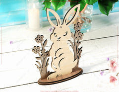 Floral Bunny Delight: Easter Laser-Cut Standing Rabbit with Flowers - SVG Digital Download |#U530|