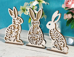 Standing Multilayer Floral Bunny Delight: Easter Laser-Cut Rabbit with Flowers - SVG Digital Download |#U533| VectorPort
