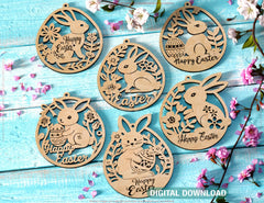 Easter Bunny Egg Ornaments Laser Cut Engraved Floral Rabbit Design Customizable SVG Layered Decor, Spring Digital Download |#U534| VectorPort