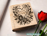 Romantic Love Book-Shaped Wooden Gift Box with Lock – Laser-Cut Card Holder & Charming Purse Favor Box Digital Downloads |#U535|