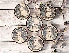 3D Easter Hanging Ornaments Laser Cut Egg Rabbits SVG layered Decor, Floral Bunny multilayer Digital Download |#U536|