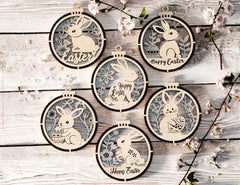 3D Easter Hanging Ornaments Laser Cut Egg Rabbits SVG layered Decor, Floral Bunny multilayer Digital Download |#U536| VectorPort