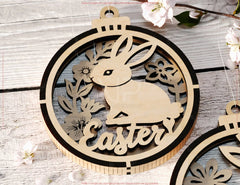 3D Easter Hanging Ornaments Laser Cut Egg Rabbits SVG layered Decor, Floral Bunny multilayer Digital Download |#U536|