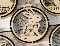 3D Easter Hanging Ornaments Laser Cut Egg Rabbits SVG layered Decor, Floral Bunny multilayer Digital Download |#U536|