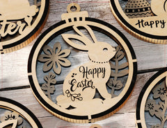 3D Easter Hanging Ornaments Laser Cut Egg Rabbits SVG layered Decor, Floral Bunny multilayer Digital Download |#U536| VectorPort