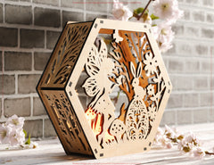 Magical Easter: Hexagon Table Lamp with Bunny & Fairy Shadows - LED Night Light Lantern Candle Holder Digital Download |#U537|