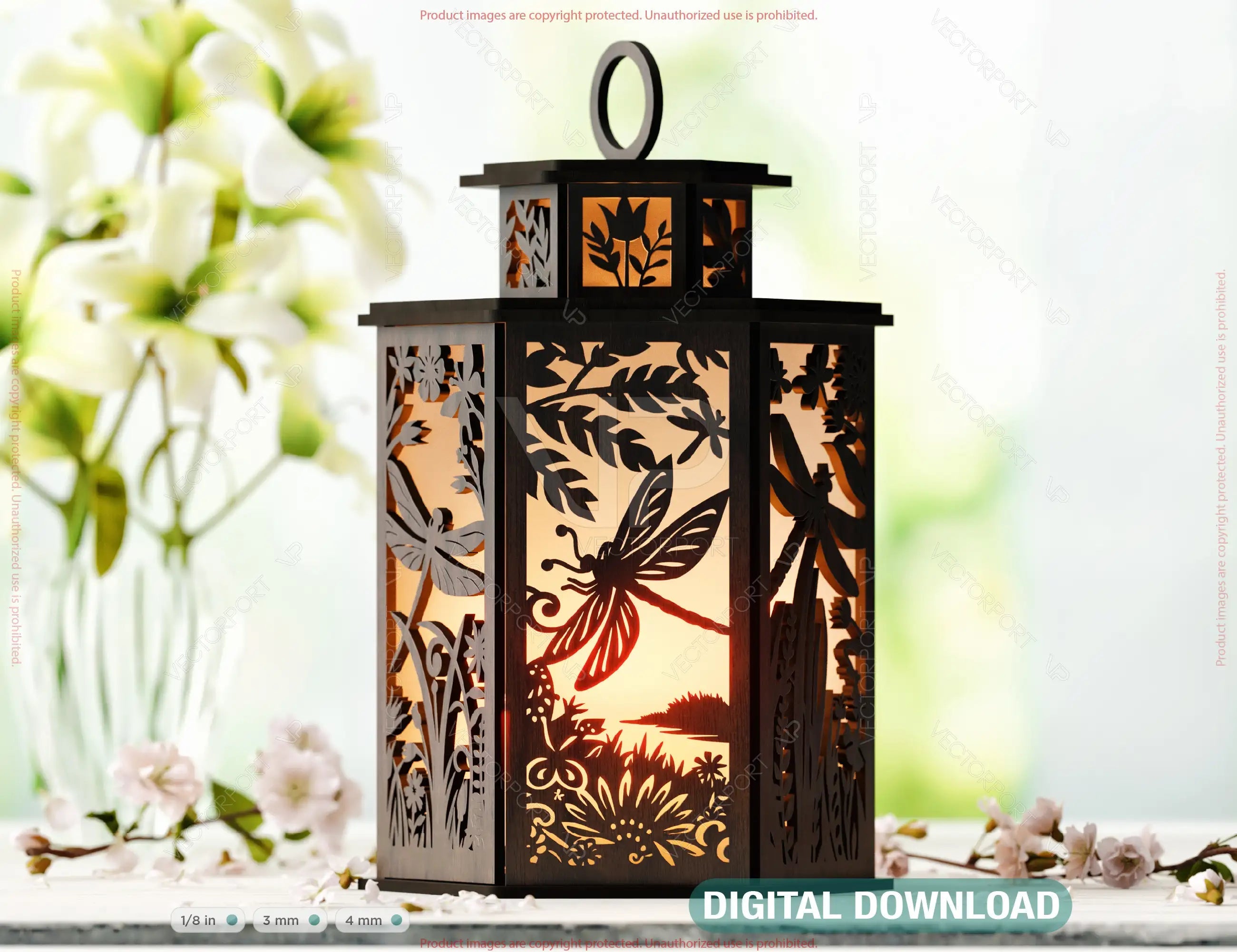 Dragonfly Elegance: Laser-Cut Lantern with Intricate Wings – Elegant Home Décor, Candle Holder, A Magical Touch for Your Home Digital Download |#U543| VectorPort