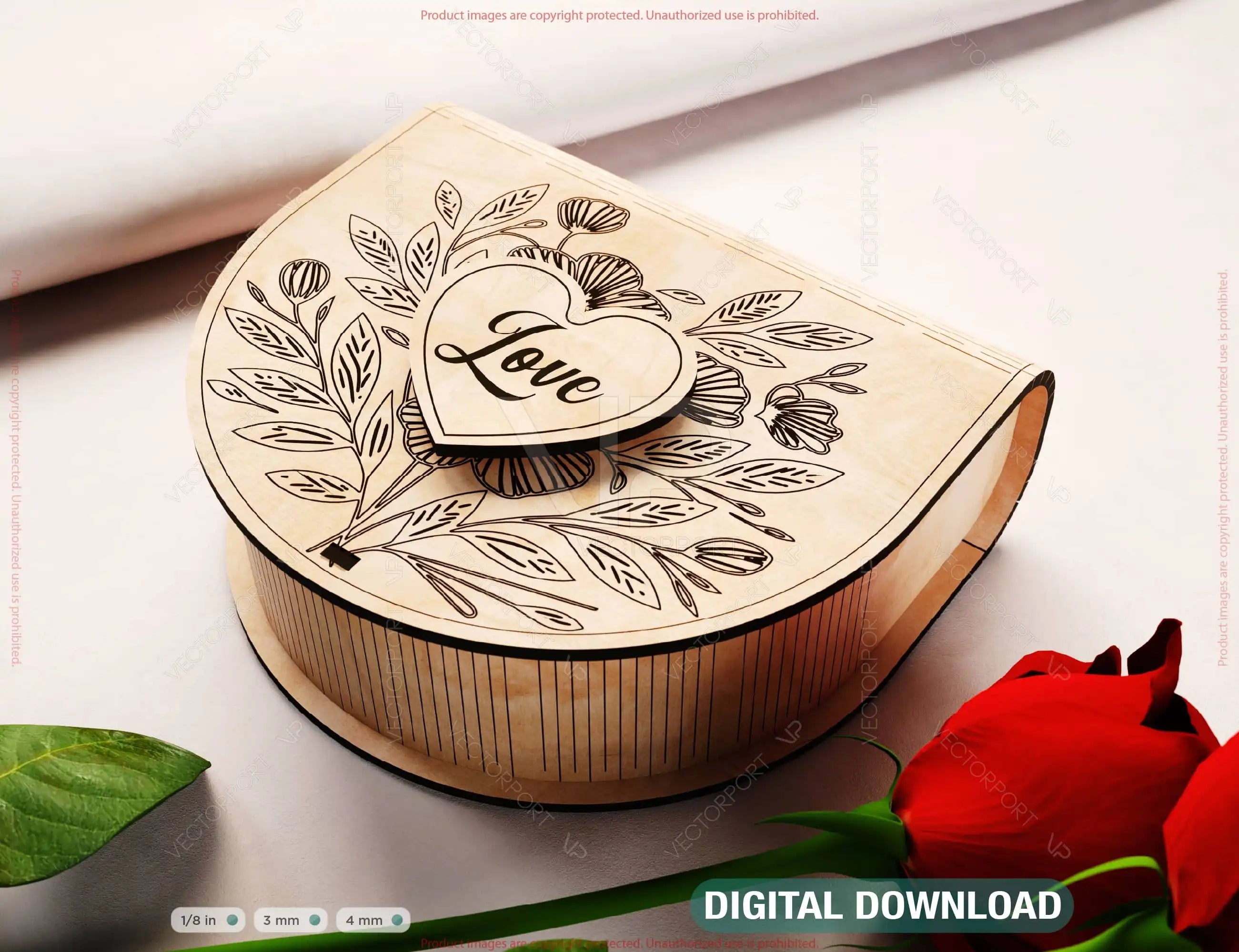Romantic Half-Circle Love Book-Shaped Wooden Gift Box with Lock – Laser-Cut Card Holder & Elegant Purse Favor Box Digital Download |#U544| VectorPort