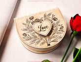 Romantic Half-Circle Love Book-Shaped Wooden Gift Box with Lock – Laser-Cut Card Holder & Elegant Purse Favor Box Digital Download |#U544| VectorPort