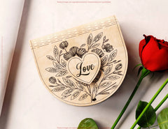 Romantic Half-Circle Love Book-Shaped Wooden Gift Box with Lock – Laser-Cut Card Holder & Elegant Purse Favor Box Digital Download |#U544| VectorPort