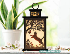 Whimsical Cat Silhouette Lantern: Laser-Cut Tealight Candle Holder - Enchanting Forest Night Light Digital Download |#U545| VectorPort