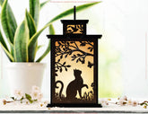Whimsical Cat Silhouette Lantern: Laser-Cut Tealight Candle Holder - Enchanting Forest Night Light Digital Download |#U545|