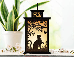 Whimsical Cat Silhouette Lantern: Laser-Cut Tealight Candle Holder - Enchanting Forest Night Light Digital Download |#U545| VectorPort
