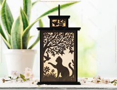 Whimsical Cat Silhouette Lantern: Laser-Cut Tealight Candle Holder - Enchanting Forest Night Light Digital Download |#U545| VectorPort