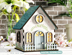 Spring Awakening: Miniature Spring House Village - Garden Cottage with Blossoms & Nature Scene Laser Cutting Digital Download |#U546|