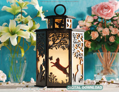 Mystical Cat Silhouette Lantern: Laser-Cut Tealight Holder – Magical Nightlight for Cozy Spaces Digital Download |#U547|