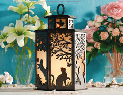 Mystical Cat Silhouette Lantern: Laser-Cut Tealight Holder – Magical Nightlight for Cozy Spaces Digital Download |#U547| VectorPort