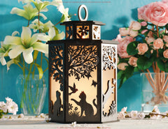 Mystical Cat Silhouette Lantern: Laser-Cut Tealight Holder – Magical Nightlight for Cozy Spaces Digital Download |#U547| VectorPort