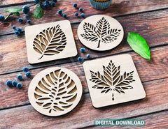 Leaf-Shaped Laser Cut Coasters: Elegant Wooden Drink Coasters with Nature-Inspired Design – Digital Download |#U548| VectorPort