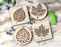 Leaf-Shaped Laser Cut Coasters: Elegant Wooden Drink Coasters with Nature-Inspired Design – Digital Download |#U548|