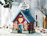 Cloudy Miniature Spring House Village - Garden Cottage with Blossoms & Nature Scene Customizable Text Laser Cutting Digital Download |#U550|