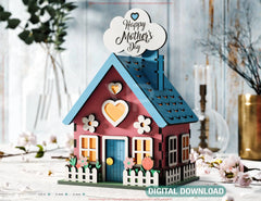 Cloudy Miniature Spring House Village - Garden Cottage with Blossoms & Nature Scene Customizable Text Laser Cutting Digital Download |#U550|